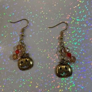 Gold Pumpkin Dangle Earrings with Beads